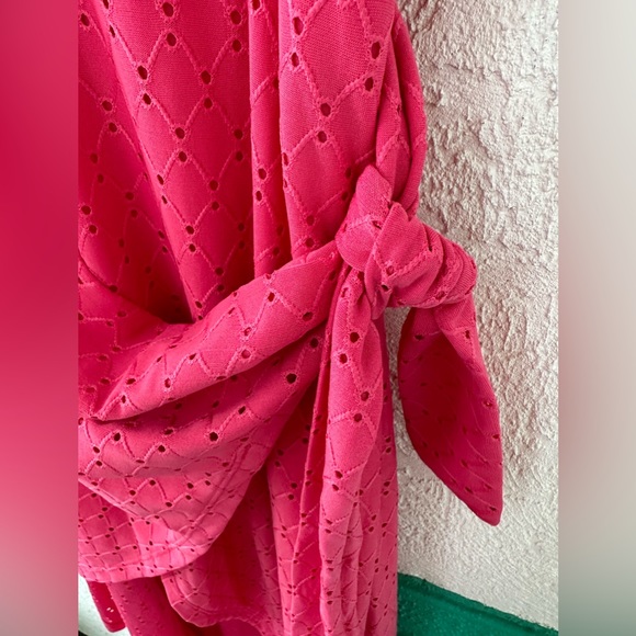 Michael Michael Kors Midi Pink Dress XS Eyelet Wrap Sleeveless Scoop Neck - Picture 2 of 8